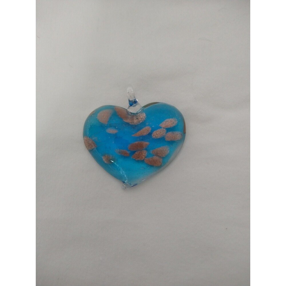 Art to wear Glass Necklace Pendant Blue Heart Gold Flecks unique jewelry gift